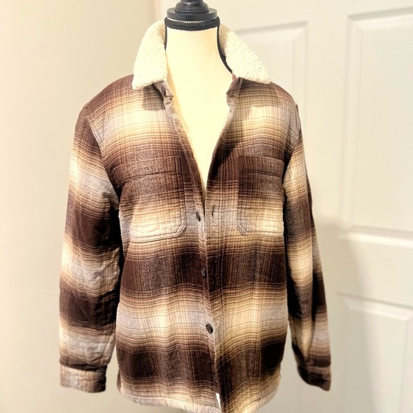 Hollister Brown and Cream Plaid Shirt Jacket - Picture 2 of 14